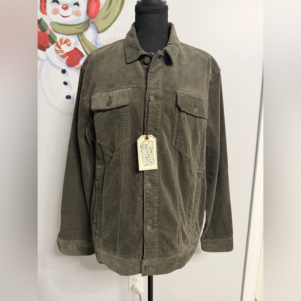 Jeremiah Olive Green Corduroy Trucker Jacket Size L – Workwear Style